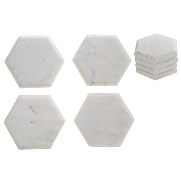 4Pc White Marble Hexagon Coaster 4X4"