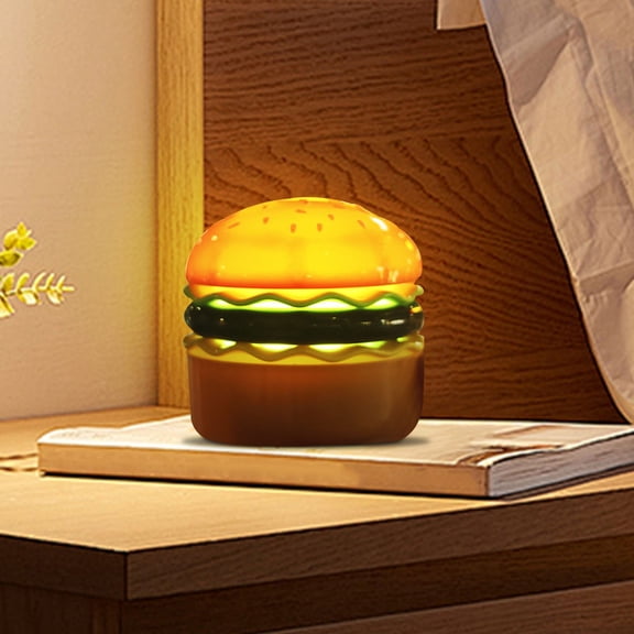 Hamburger Shaped LED Night Light with Built-in Pencil Sharpener, Foldable 360° Flexible Gooseneck, Warm White Eye-Caring Glow for Desk Study Room, Rechargeable Novelty Lamp Gift