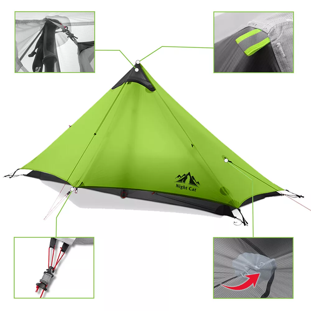 Night Cat 1 Person Trekking Pole Tent for Backpacking Hiker - Ultralight Tent
