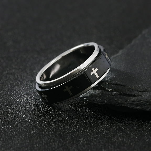 COLORFUL BLING 8MM Stainless Steel Cross Fidget Band Rings for Women Mens Spinner Rings Stress Relieving Wedding Promise Rings Jewelry