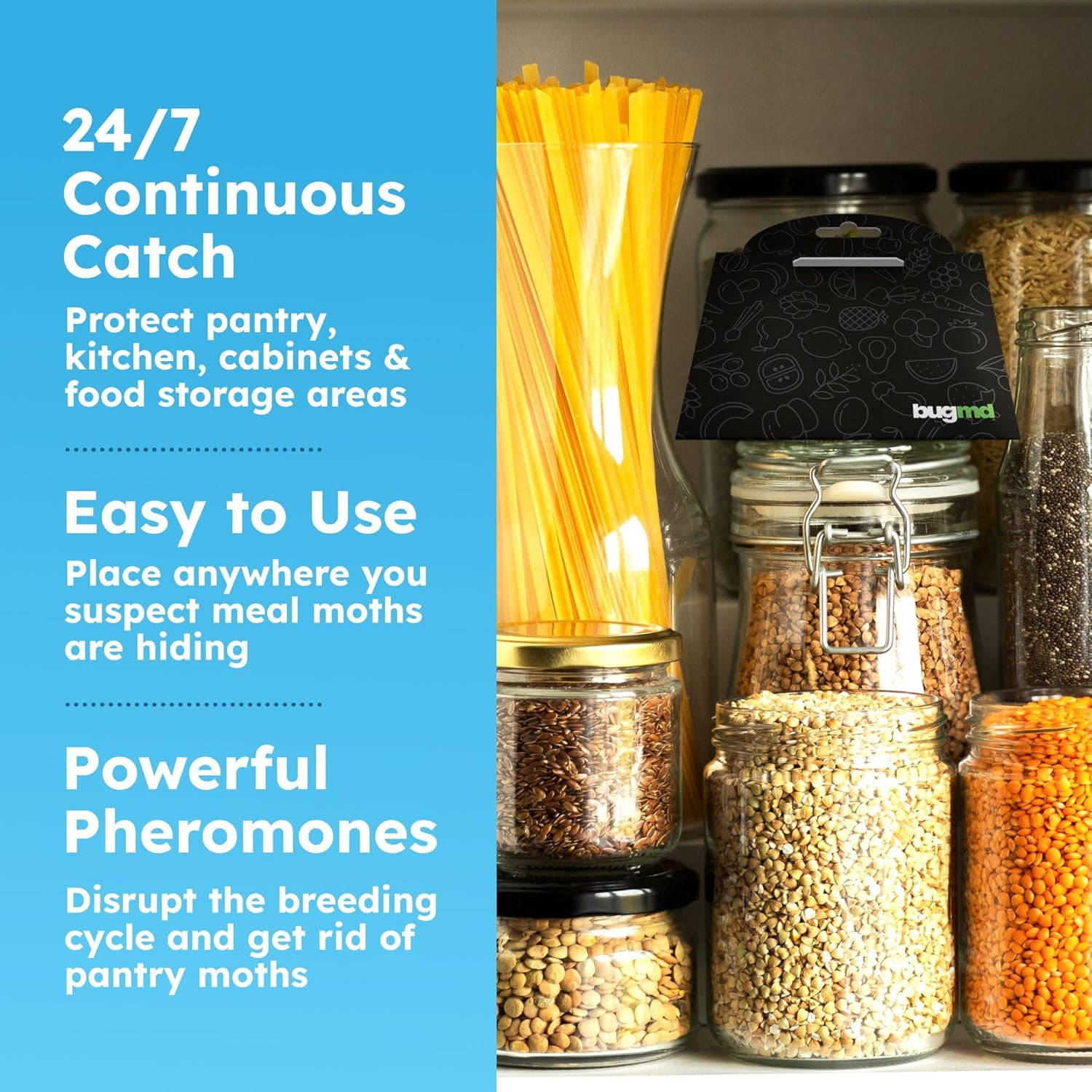 Pantry Moth Traps (6-Pack) – Pheromone-Based Sticky Glue Traps, Non-Toxic, Kills Indian Meal Moths – Kitchen & Food-Storage Safe - Black