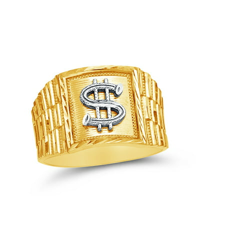 14k Yellow Gold Men's Cash Money Dollar Sign Ring , Size 10