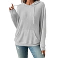 thumbnail image 2 of Wevis Women's Vertical Ribbed Hooded Sweatshirt, Long Sleeve Loose Pullover With Front Kangaroo Pocket, 2 of 5