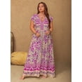 thumbnail image 6 of Women's Plus Size Printed V Neck Cap Sleeve Maxi Dress 100% viscose Tied Ruched Look All Day Comfort Machine Wash Cold, 6 of 9