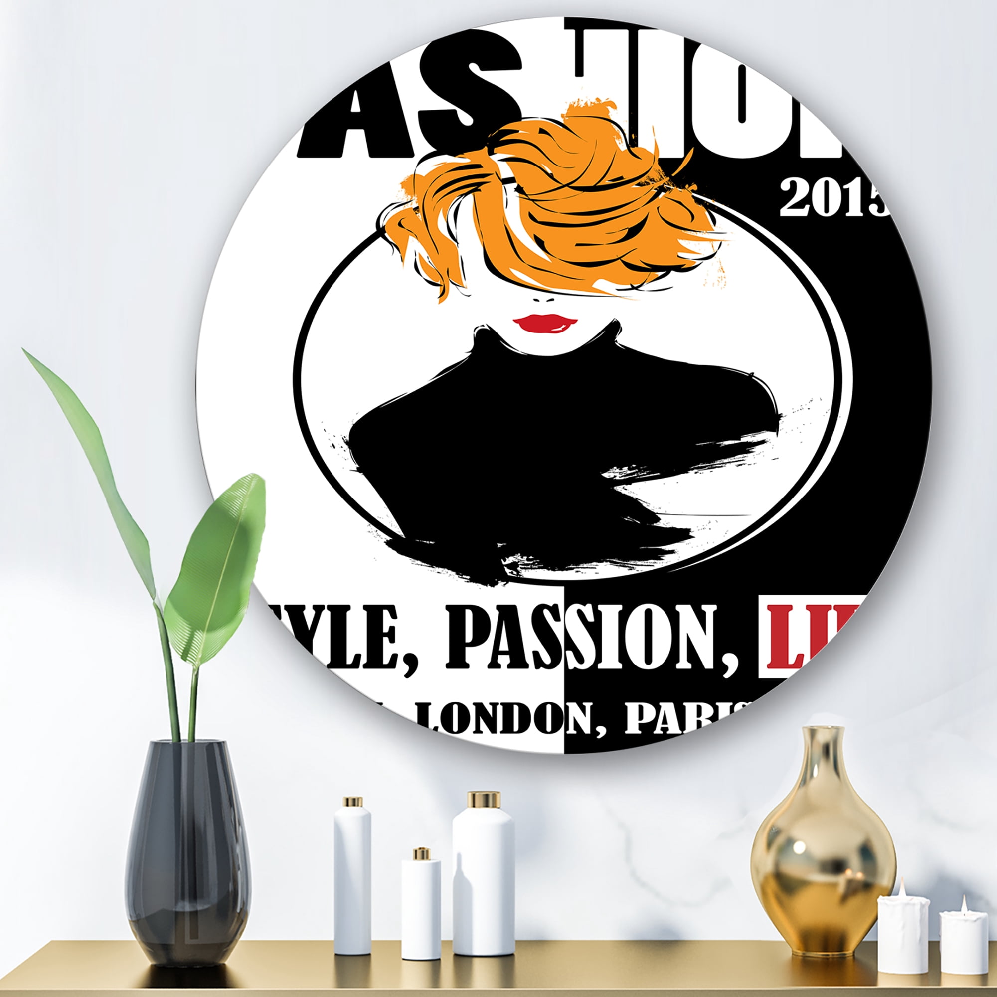 Designart 'Style Passion Life Fashion Woman V' Modern Circle Metal Wall Art 11x11 - Disc of 11