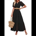 thumbnail image 2 of Vestido Informal de Verano para Mujer, de Corta, con Escote en V, Aberturas, Volantes y Ojales, Corte A Negro S, 2 of 10