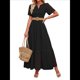 thumbnail image 2 of Vestido Informal de Verano para Mujer, de Corta, con Escote en V, Aberturas, Volantes y Ojales, Corte A Negro S, 2 of 10