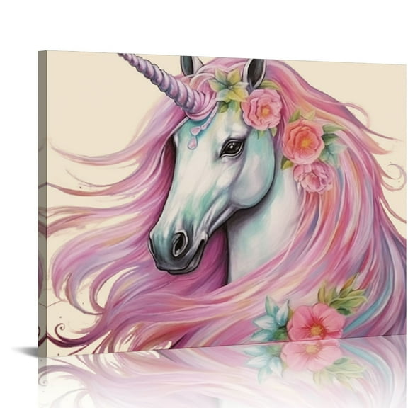 FUMJ   Wall Art for Girls Bedroom, Pretty Pink Unicorn Wall Print for Little Girl Nursery, Cute Unicorn Bedroom Decor for Girls with Name, Unique Birthday Gift for Unicorn Lover Kids 20x16in