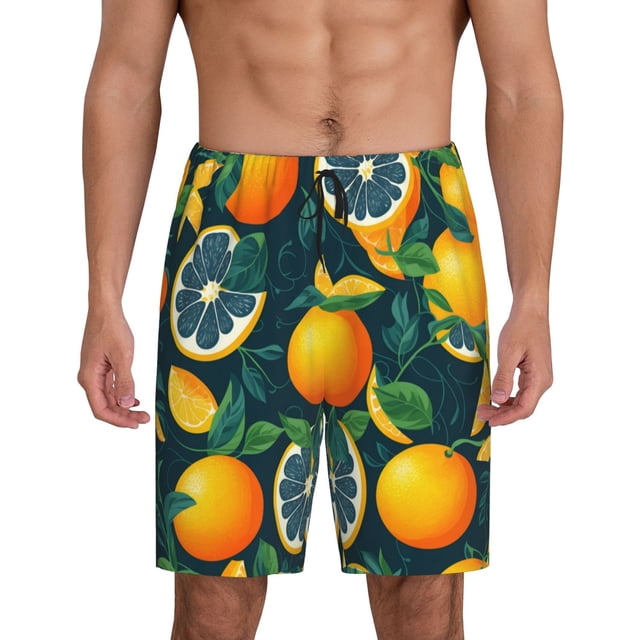 Fotbe Fresh Orange Pantalones Cortos de Pijama para Hombre, Ropa de Dormir, Pantalones de Pijama Cortos para Hombre-Large