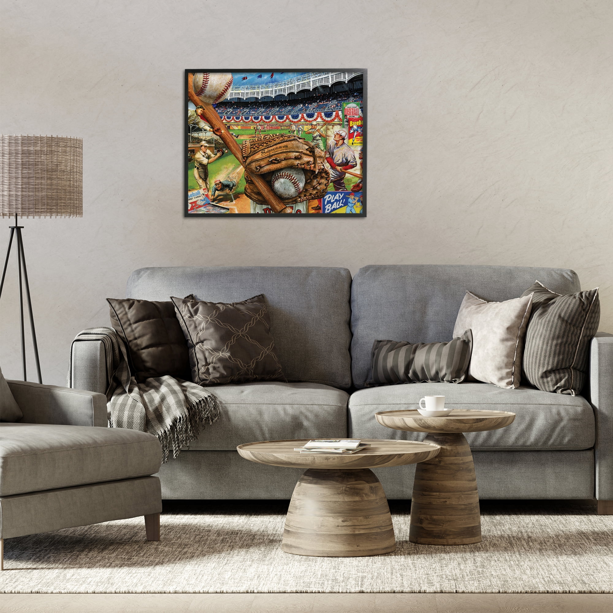 Stupell Industries Baseball Sports Collage Sports Painting Black Framed Art Print Wall Art, 30 x 24