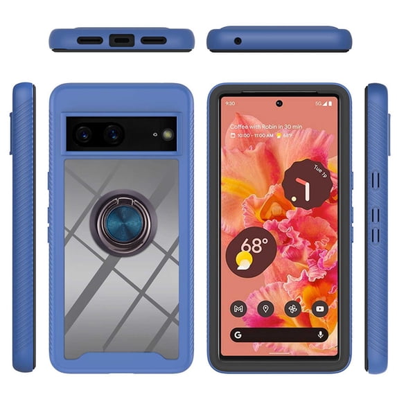 SaniMore Case for Google Pixel 7 6.3" 2022 Release, Rugged PC Backplane Shockproof TPU Bumper 360° Rotatng Ring/Kickstand Anti-drop Heavy Duty Protective Case For Google Pixel 7, Darkblue