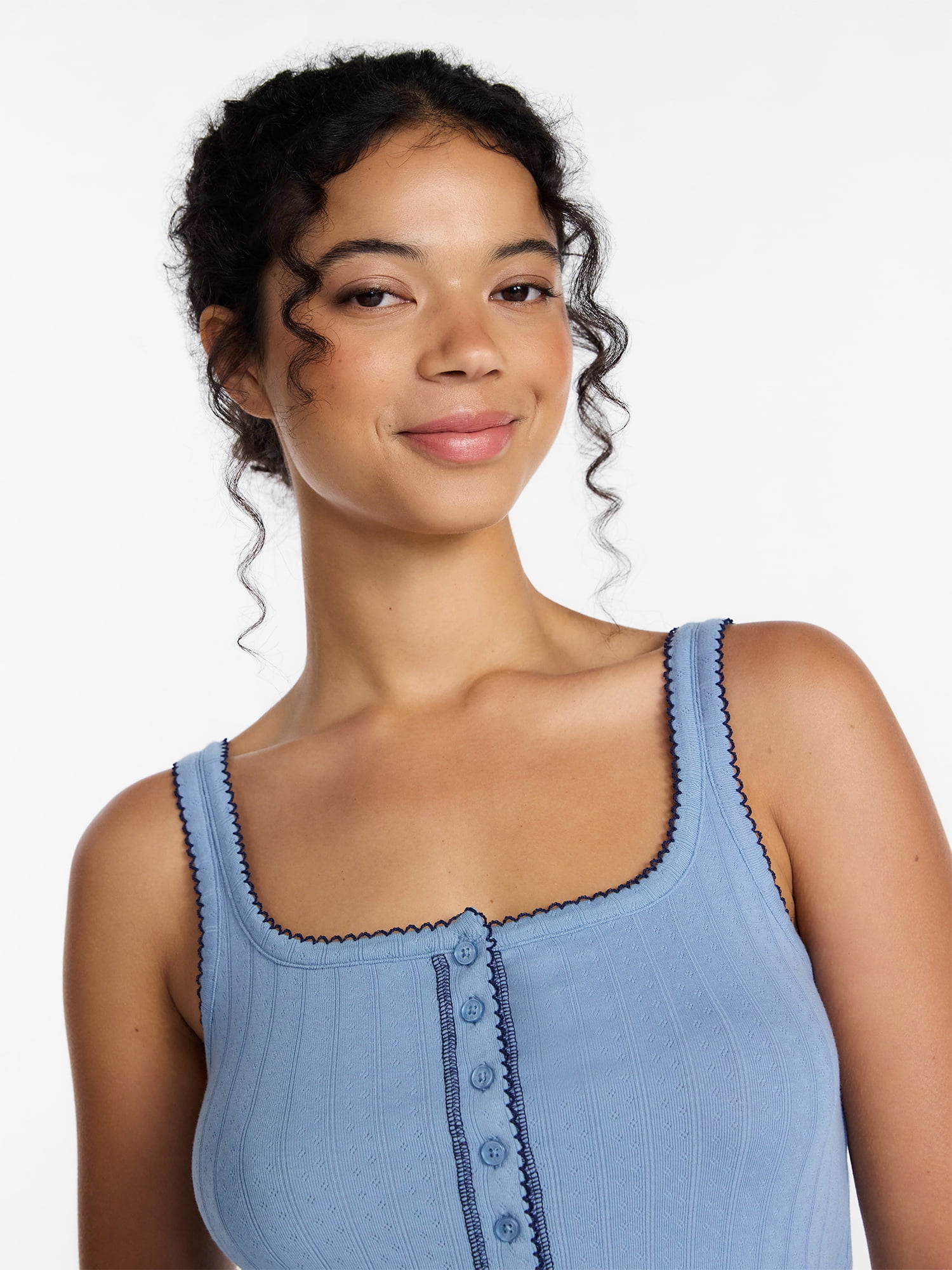 Joyspun Women's Pointelle Tank Top and Shorts Pajama Set, 2-Piece, Sizes XS-3X