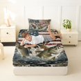 thumbnail image 4 of Feelyou Retro American Flag Buck Fishing Twin Sheet Sets for Men Boys, Bass Pike Fish Animal Bedding, Beige, 3 Pieces, 4 of 5