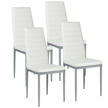 Brezey Set of 4 PU Leather Dining Side Chairs with Padded Seat Foot Cap Protection Stable Frame Heavy Duty High Back Design Dining Chairs for Kitchen Dining Room Home Furniture, White