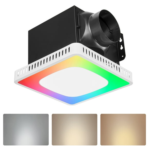 VEVOR Bathroom Exhaust Fan, 80-110-130 CFM Bathroom Vent with Seven Colors RGB Lights, 1.5 Sones Low-Noise, White