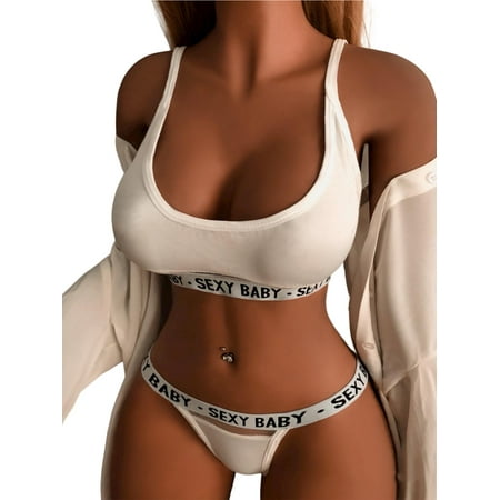 

LilyLLL Womens Girls Letter Print 2pcs Bikini Bra Thong Lingerie Set