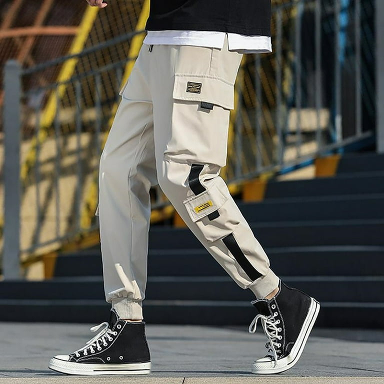 xinqinghao casual pants mens loose plus size casual trousers big and tall  men's trend versatile pants cargo sweatpants white xl 