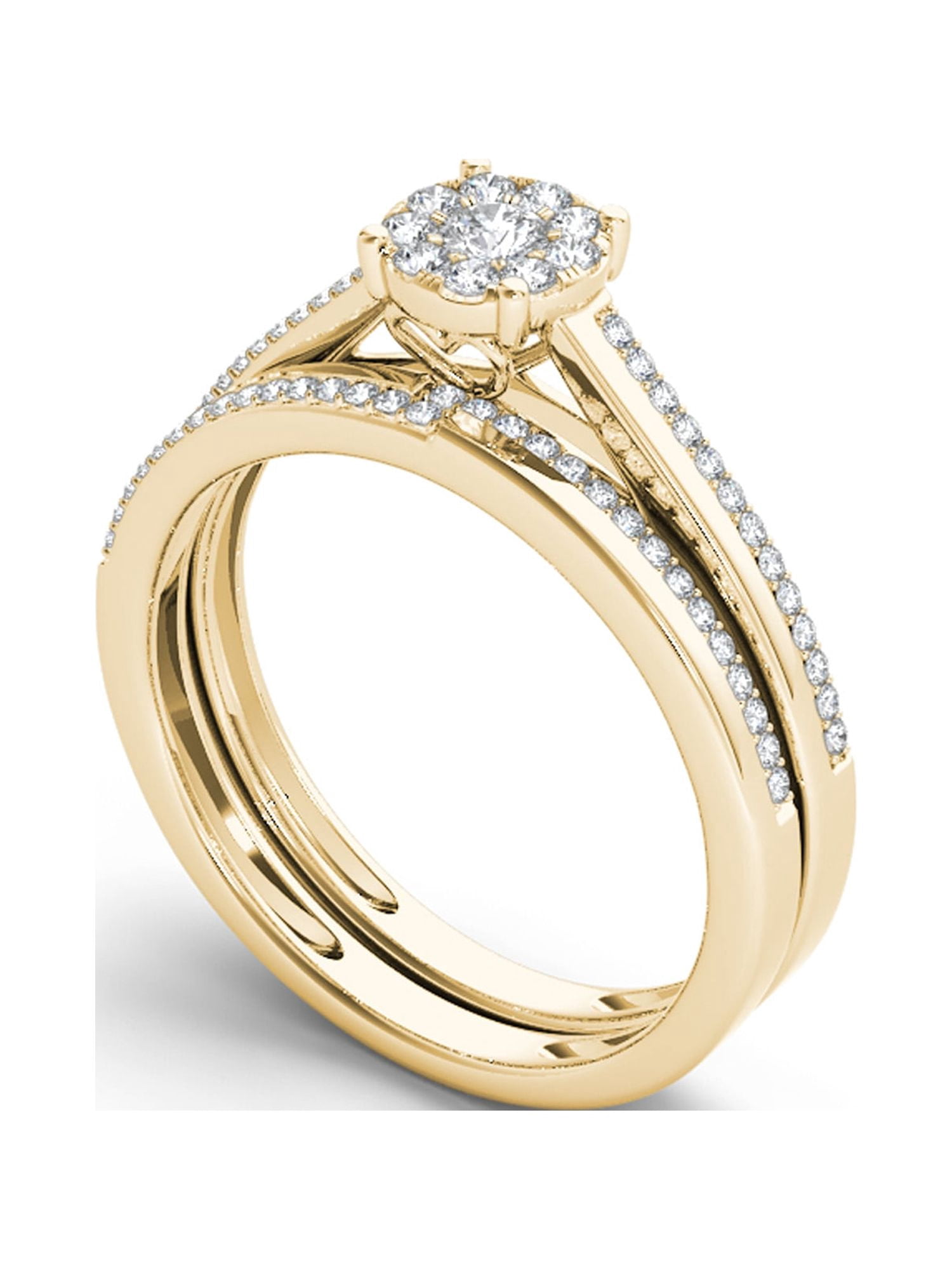1/3 Carat T.W. Diamond 10kt Yellow Gold Cluster Engagement Ring Set