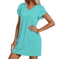 thumbnail image 4 of CALIPESSA Beach Summer Dress for Women Fashion V Neck Petal Sleeve T Shirt Mini Dresses Turquoise Blue L, 4 of 5