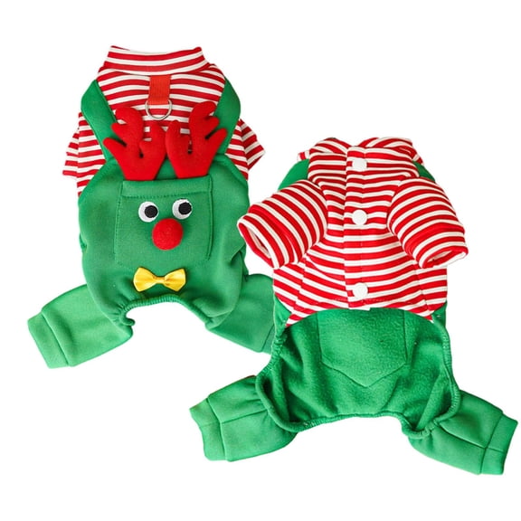 Dog Sweatshirt, Green XS Christmas Reindeer Elf Pet Costume, 1 Pack Striped Warm Puppy Apparel, for Holiday Party Daily Outdoor Walking Cosplay Wearing