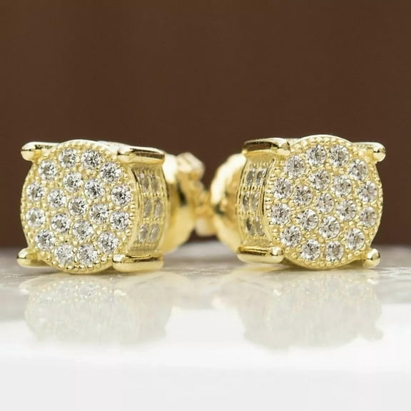 2Ct Round Cut Real Moissanite Men's Cluster Stud Earrings 14K Yellow Gold Plated