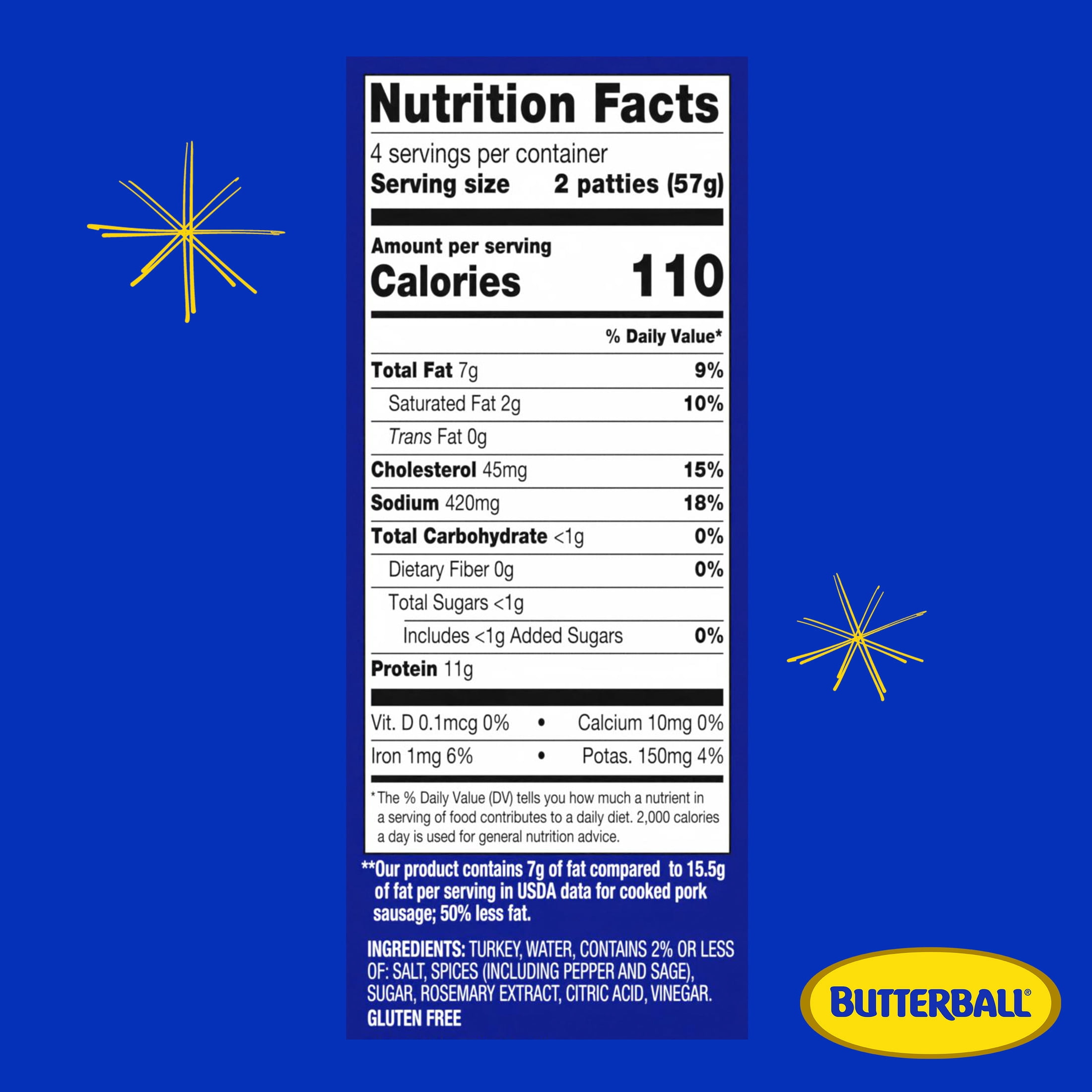 Butterball All Natural Fully Cooked Turkey Breakfast Sausage Patties, 8 Patties