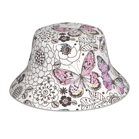 Vsdgher Vintage Butterflies Print Bucket Hat for Men&Women Bucket Hat Reversible Summer Double-Side-Wear Travel Gardening, Beach, Camping, Hiking, Fishing Cap