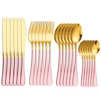 Namzi Flatware Sets Stainless Steel Silverware, Modern Cutlery Set & Utensil Set, Household Knife Fork Spoon for Home Kitchen Dining,24 Piece Gold Pink