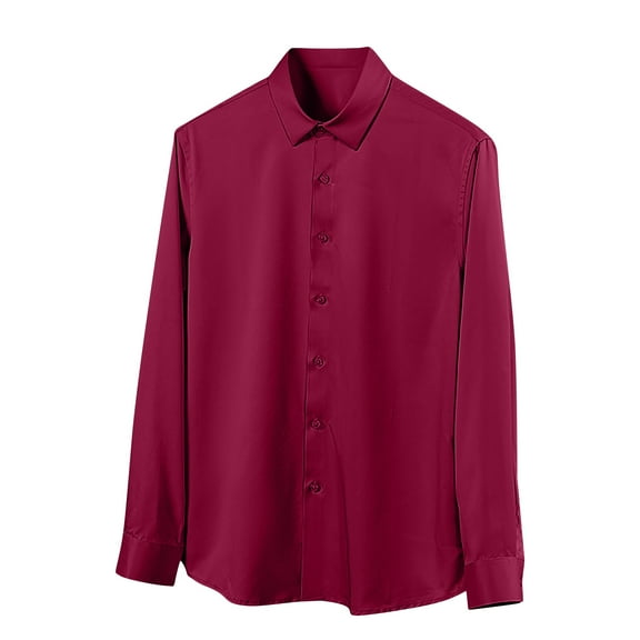 UAMVSH Dress Shirts for Men Casual Long Sleeve Button down Collar Business Tops Soft Lightweight Formal Office T-Shirts(X-Small,Wine)