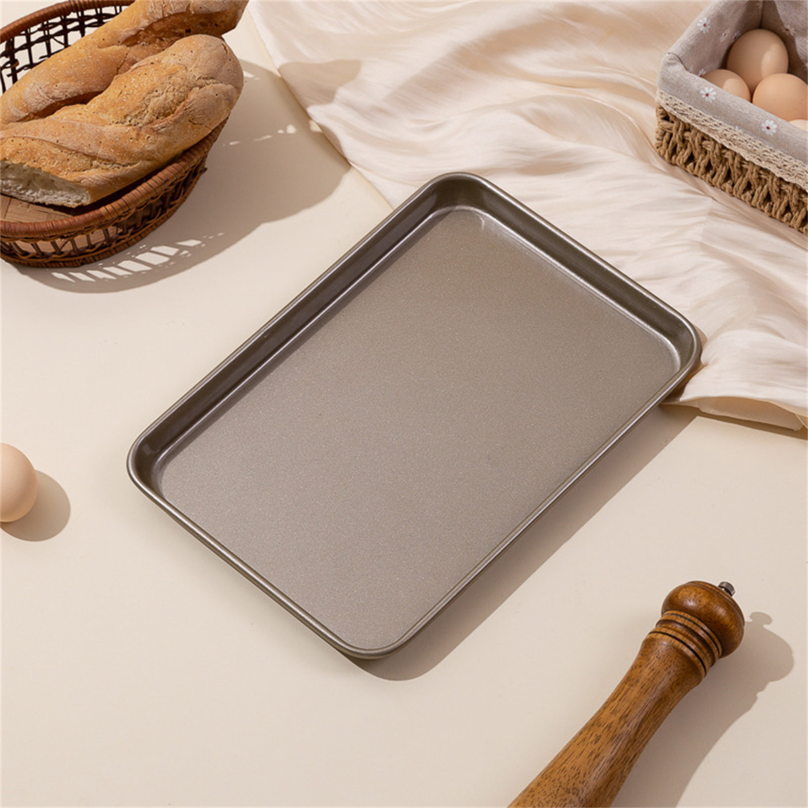 Large Rectangular Nonstick Cookie Sheet Tray For Baking Cakes Oven Safe Carbon Steel Construction Even Heat Distribution