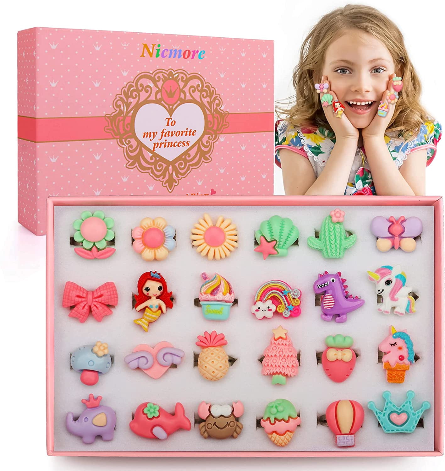 12 Bagues Réglables Pour Enfants - Multicolores Avec Pierres, Cadeau Idéal Pour Filles, Anniversaire Ou Fête