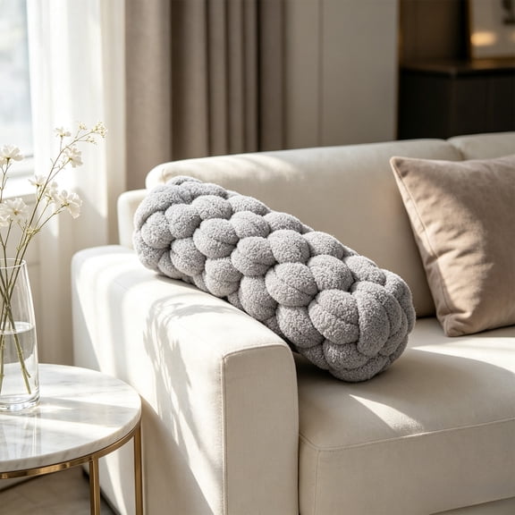 Eolstice Hand Knotted Long Lumbar Pillow, Soft Cozy Knot Cushion, Decorative Throw Pillow for Sofa Bedroom, Homestay Home Decor Accent