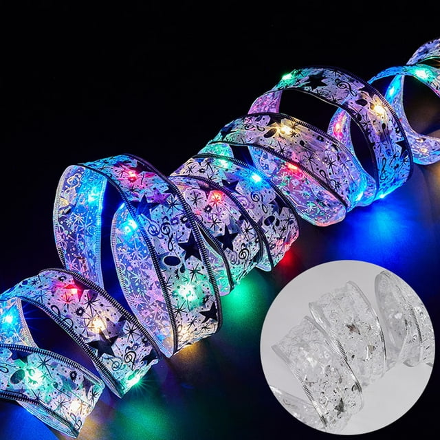 Chmadoxn Christmas Ribbons Light Strings Colorful Lights Christmas Decorations Christmas Tree Accessories Decorative Pendants Gold Stamping Double Layered Ribbons Decorative light strip