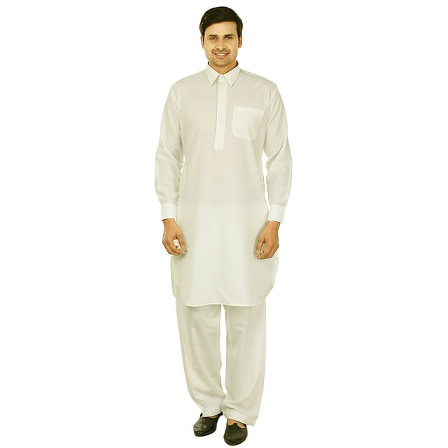 Maple Clothing Kurta Pathani pour Homme Salwar Tenue de Fête Indienne (Crème, S)