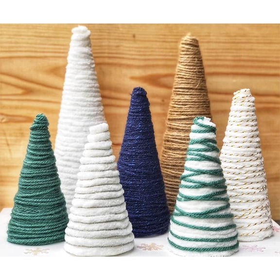Izexuh Yarn Wrapped Cone Christmas Tree Set,Handmade Rustic Small Tabletop Trees,Seasonal Table and Shelf Centerpiece for Indoor Christmas Home Decoration