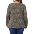 thumbnail image 3 of Blusa de mujer de talla grande Agnes Orinda, de manga larga, con pliegues, escote en V, floral, elegante y casual, talla 3X, color marrón y naranja, 3 of 6