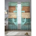 thumbnail image 2 of Turquoise Anchor Sheer Curtains 96 Inch Length 2 Panels Set for Living Room/Bedroom, Nautical Brown Green Retro Wood Grain Curtain Sheers Drapes Rod Pocket Curtains Window Treatment Set 52''x96''x2, 2 of 7