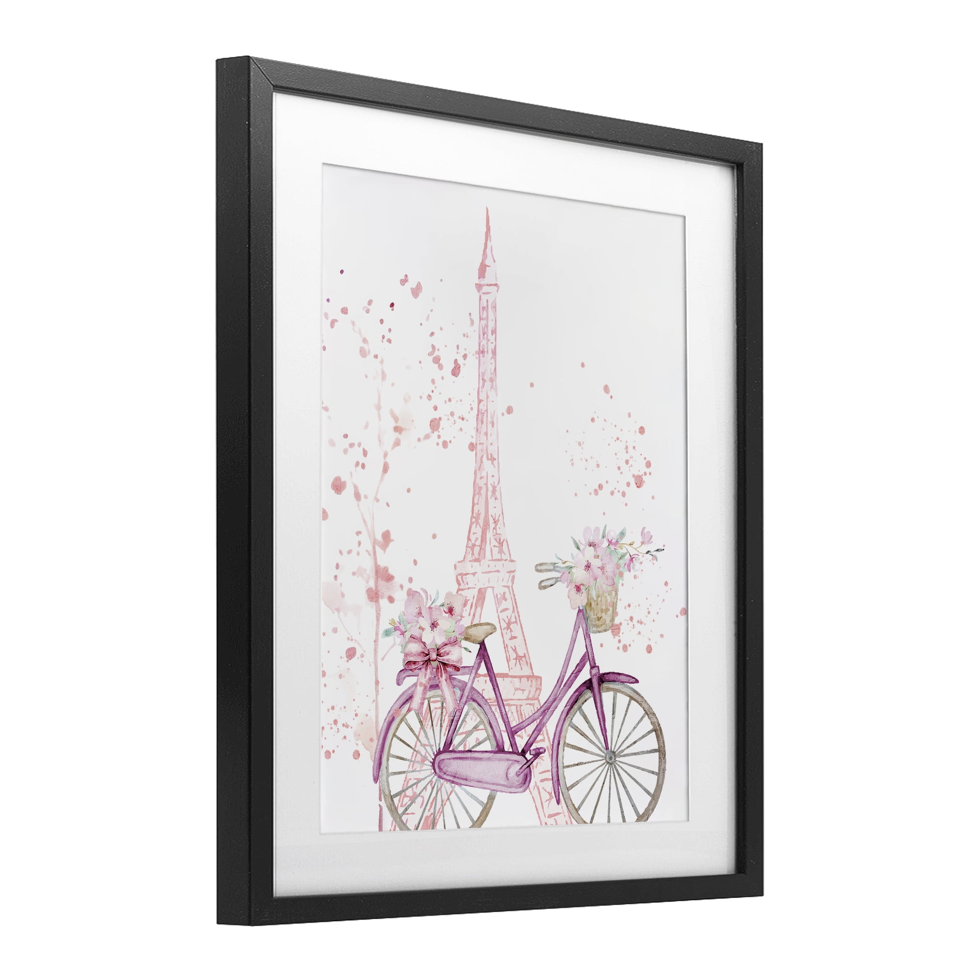 Parisian Bicycle & Modern Splatter Black Framed Print Under Glass, design by Kim Allen