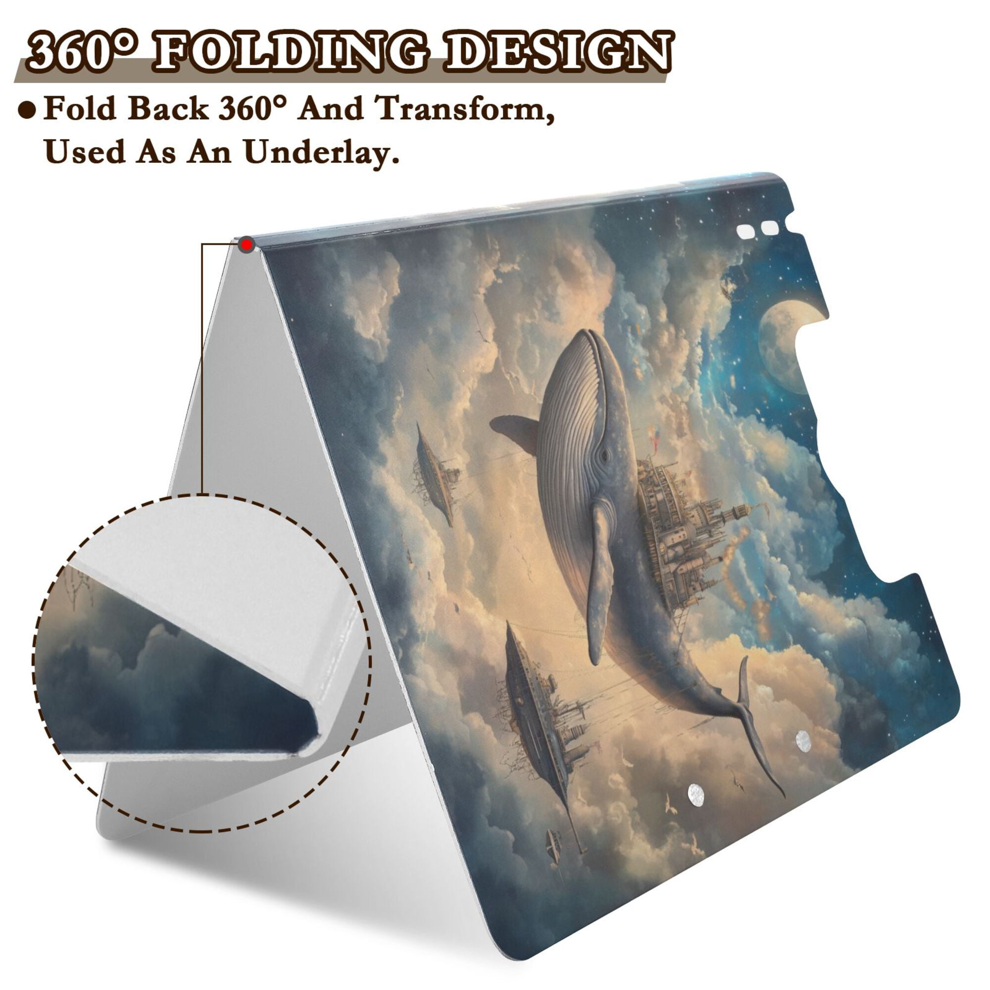 FORMRS A4 Clipboard Folder with Pen Holder Horizontal Foldable School Office Binder, Floating Whale