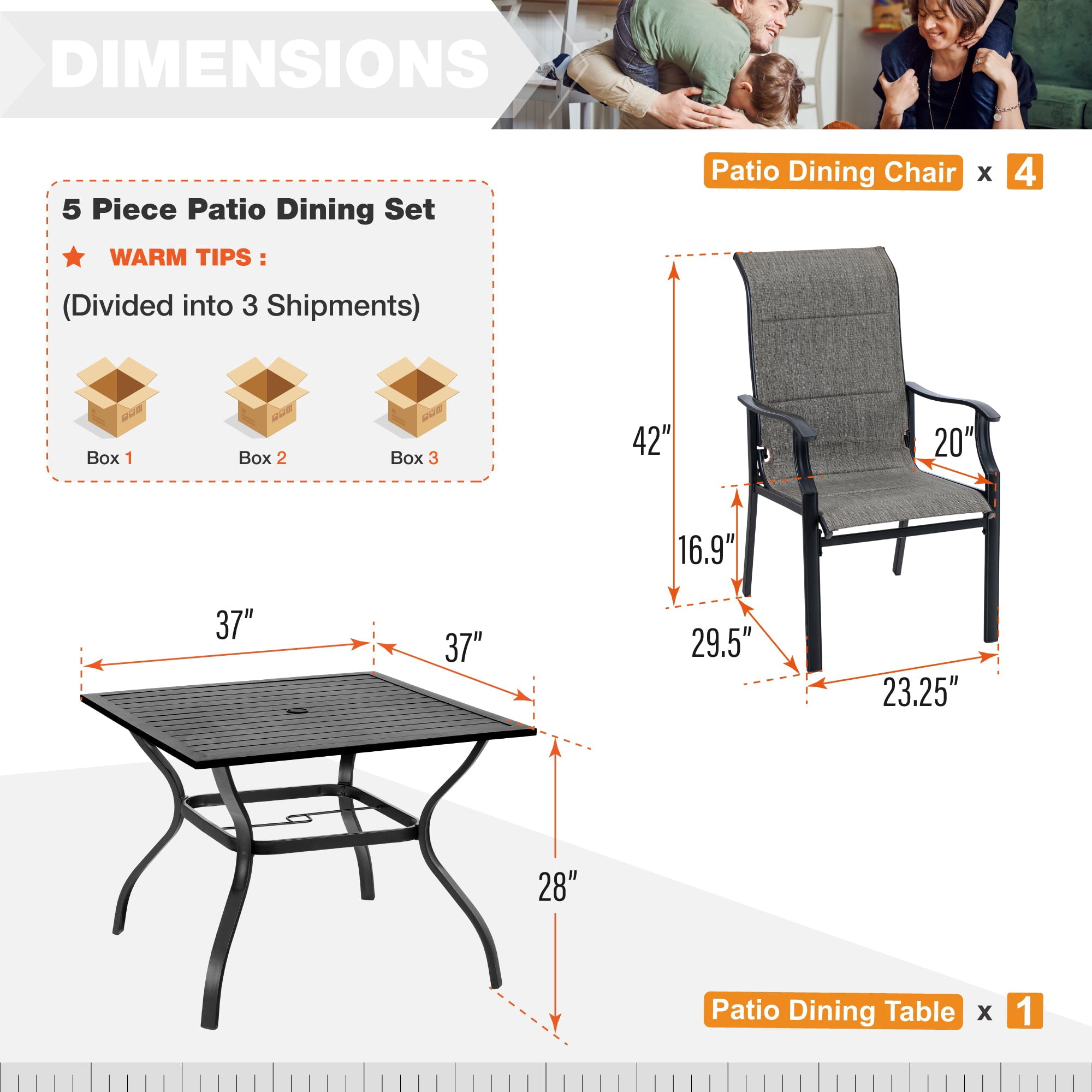 Sophia & William 5 Pieces Metal Patio Dining Set for 4 Outdoor Textilene Chairs Table Set