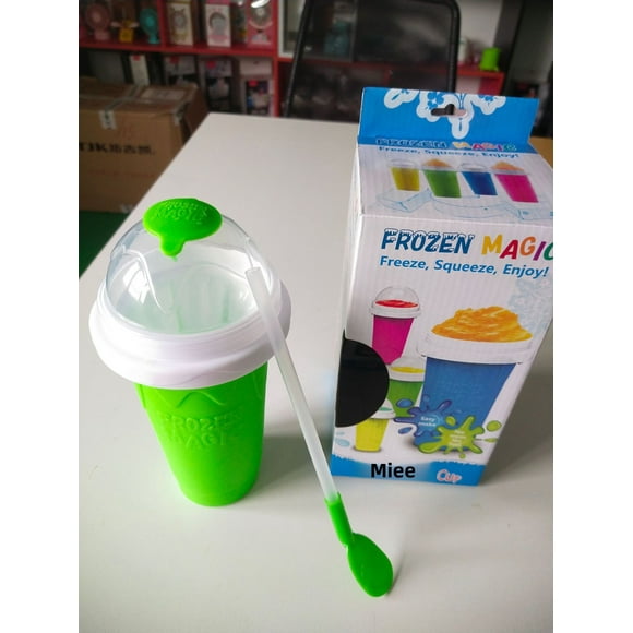 350ml Green Covered Squeezable Ice Blender Cup - Fast Cooling Double-Layer Insulated DIY Slush Maker for Home Use, Ideal as Promotional Gift, Corporate Giveaway or Trendy Present for Young Adults,