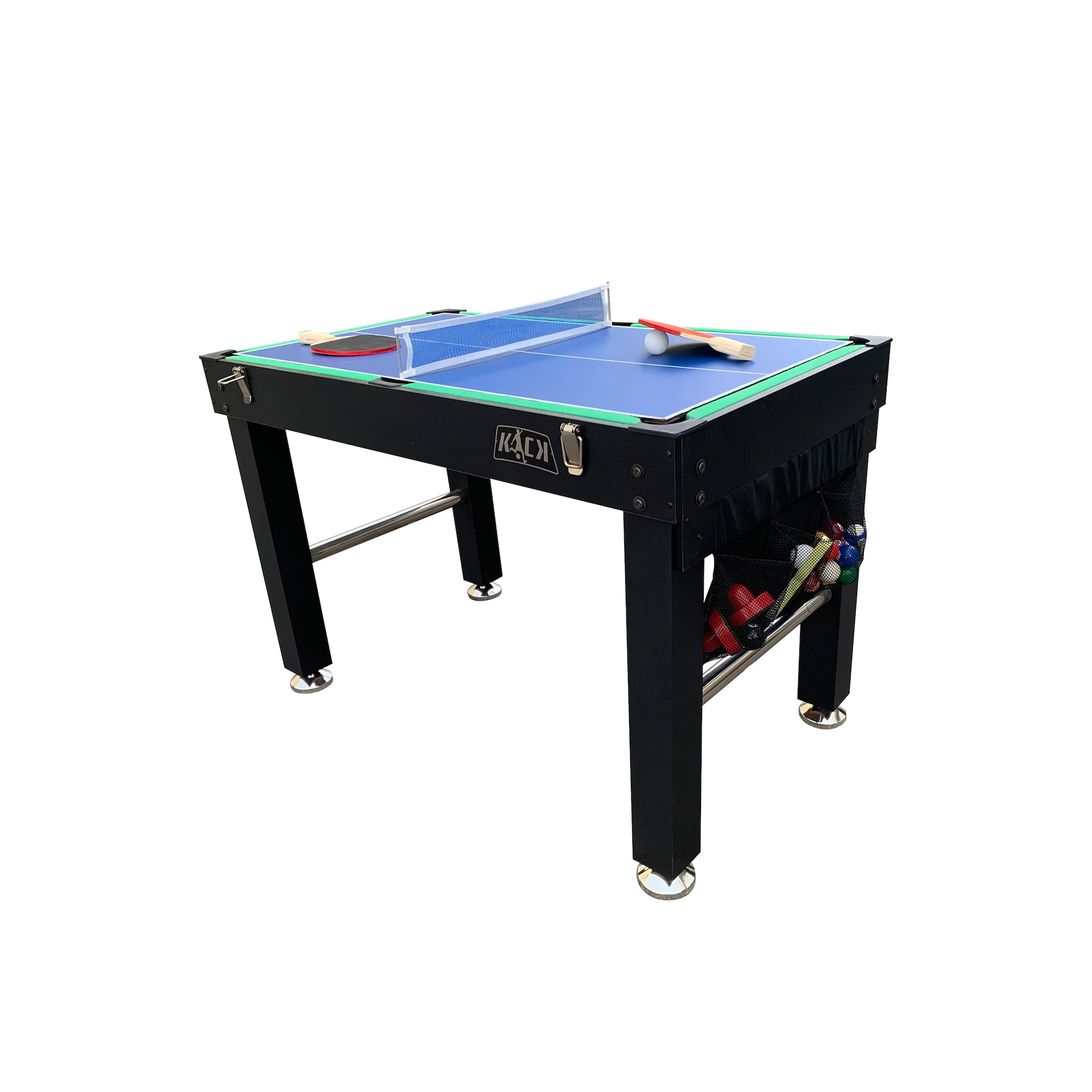 KICK Quad 48″ 4-in-1 Multi Game Table (Black) - Combo Game Table Set - Foosball, Billiards/Pool, Glide Hockey and Table Tennis for Home, Game Room, Friends and Family!