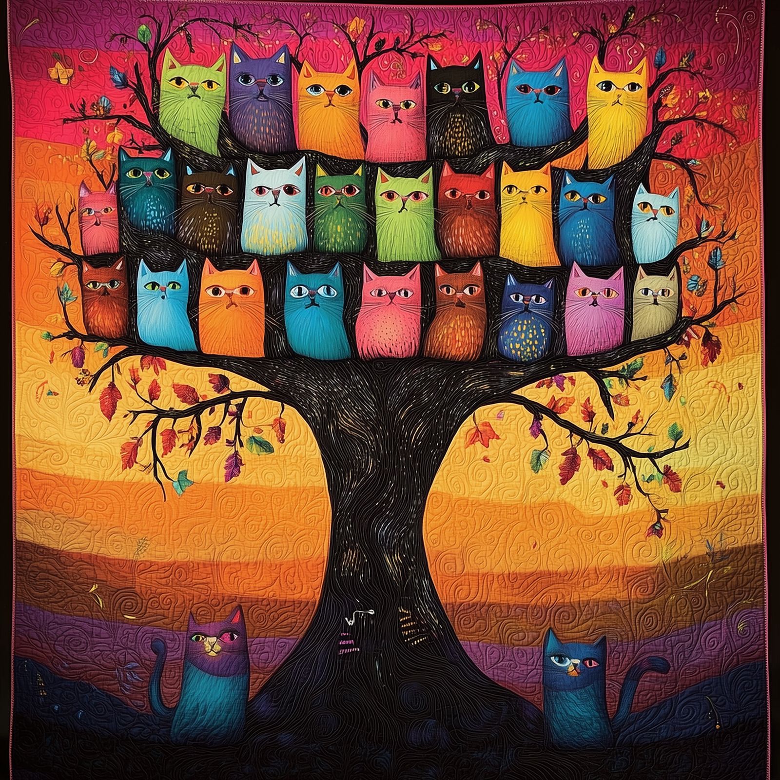 Color Cats Quilted Blanket NCU0PVL784