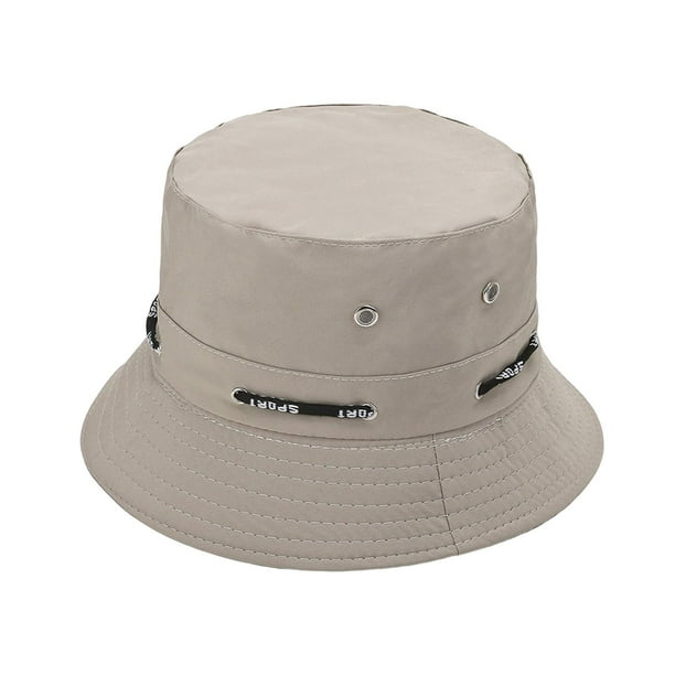 Sombrero tipo cubo ajustable con protección solar y cuerda, transpirable, estilo pescador. gris