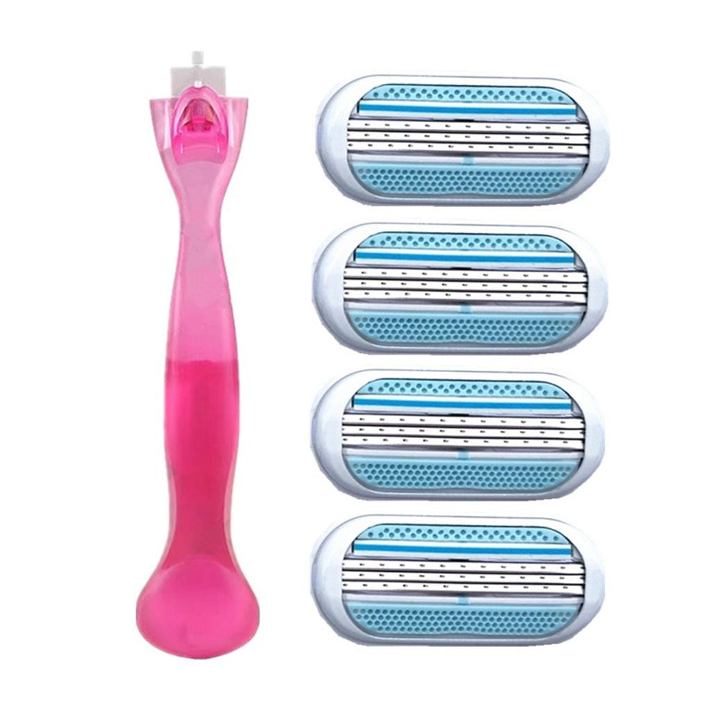 1PCS Razor Handle and 4PCS Stainless Steel 3 Layers Blades Women Hair Removal Manual Shaving