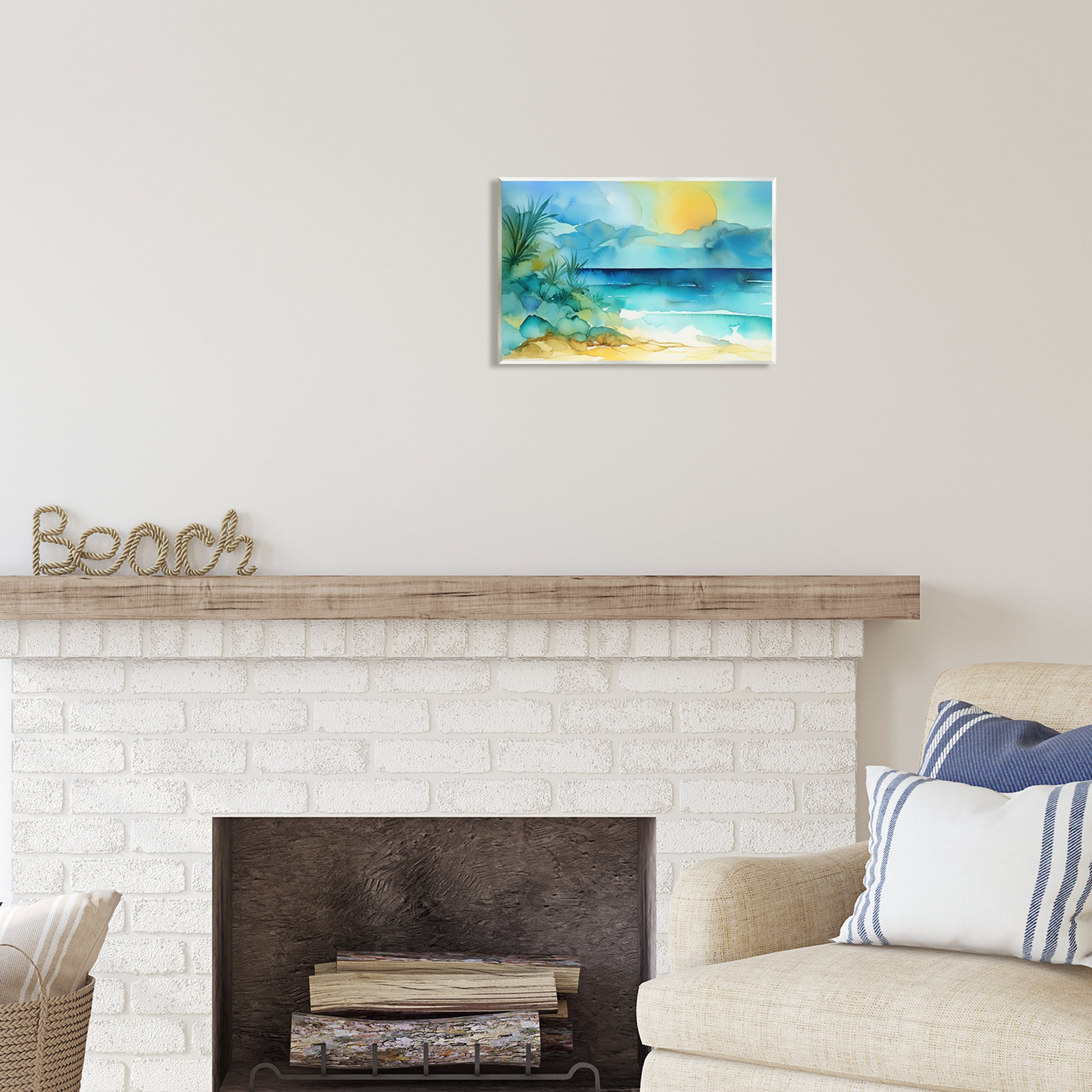 Stupell Industries Abstract Sun on Beach Landscape Painting Unframed Art Print Wall Art, 15 x 10