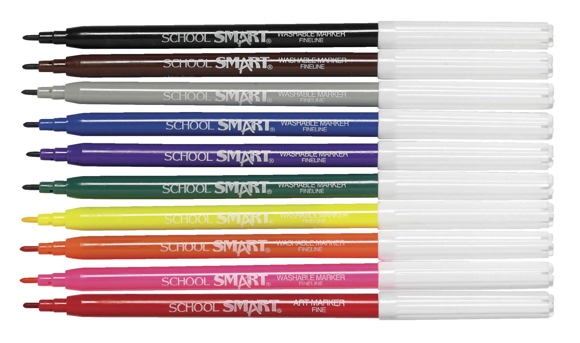 School Smart Non-Toxic Quick Dry Washable Marker, Fine Tip, Assorted Colors, Pack of 10