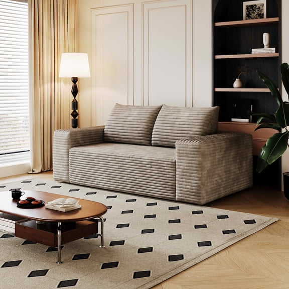 MAYEERTY 63" 2-Seater Camel Corduroy Sofa, Deep Seat No Assembly for Living Room/Bedroom