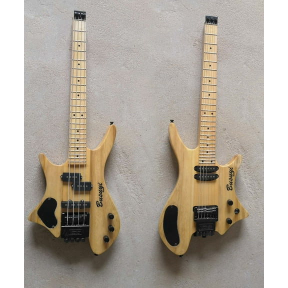 Busuyi Headless Maple Neck Electric Guitar and Bass Set, Beige, 648mm and 864mm