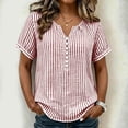 thumbnail image 5 of hoksml Women's Striped Blouse, V Neck Henley Short Sleeve Shirt, Casual Loose Fit Daily Office Wear Top, 5 of 9